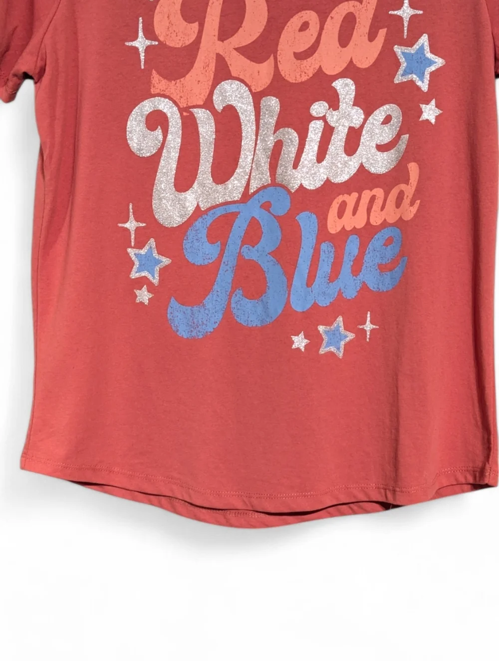 🇺🇸 NWT Mighty Fine Red White and Blue Glitter Graphic Tee Size Small 🇺🇸 - Picture 3 of 7